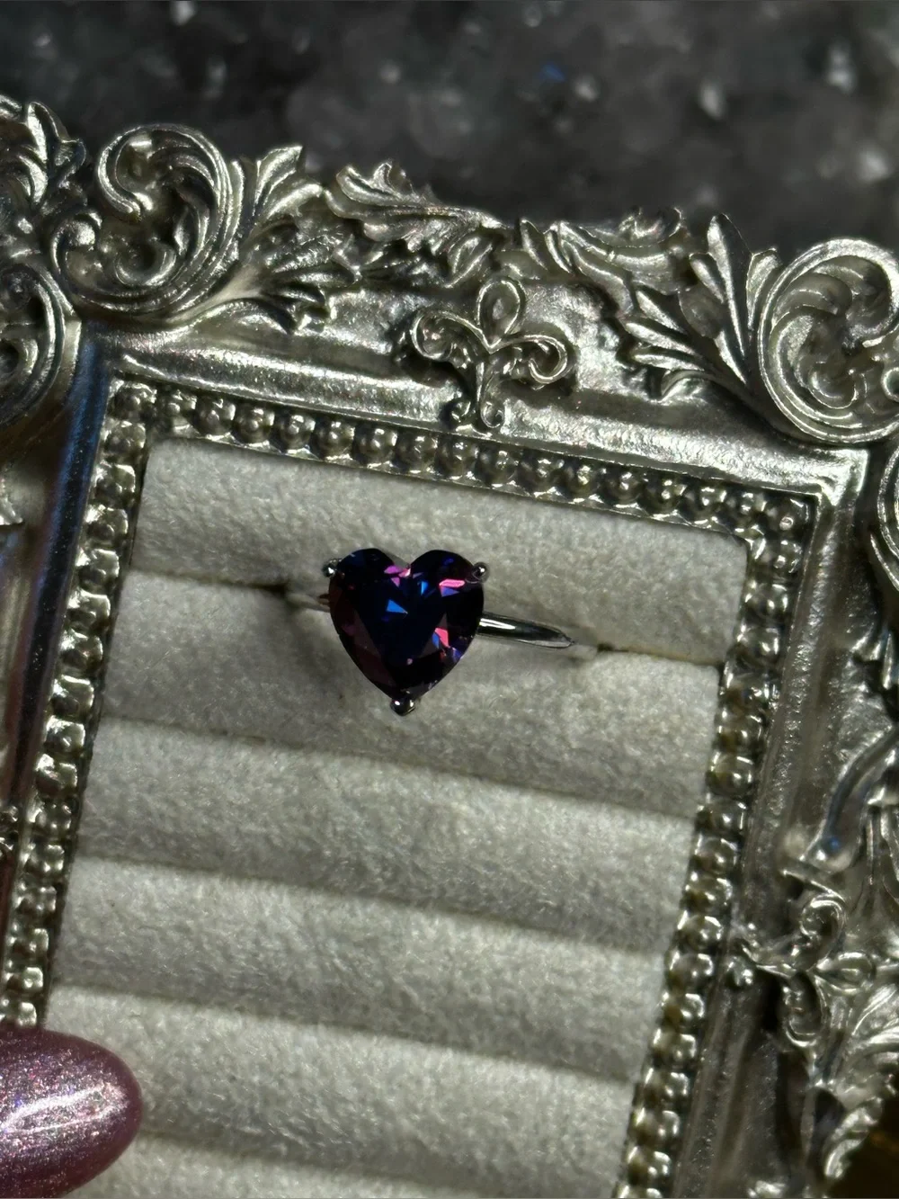 4ct Dark Purple Heart Moissanite S925 Sterling Silver Ring Size 8 Solitaire